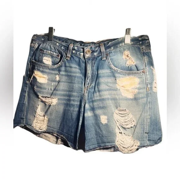 Rag & Bone denim 5 pocket boyfriend casual beach distressed blue denim short 29 - Picture 2 of 5